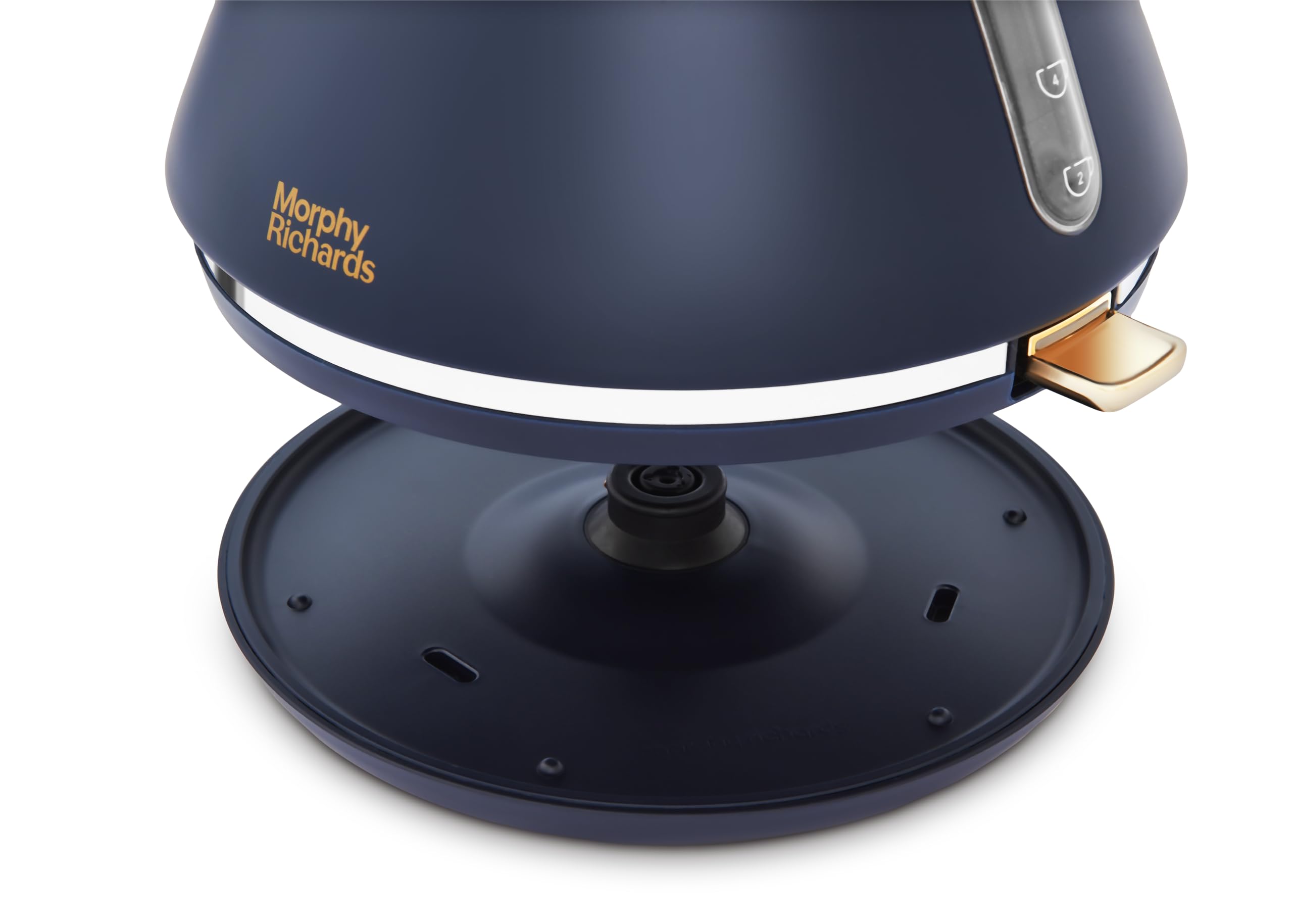 Morphy Richards Accents Pyramid Kettle, 1.5L, Cordless Base, Concealed Element, Water Window, Lid with Ring Pull, 3KW, Navy/Gold, 102045