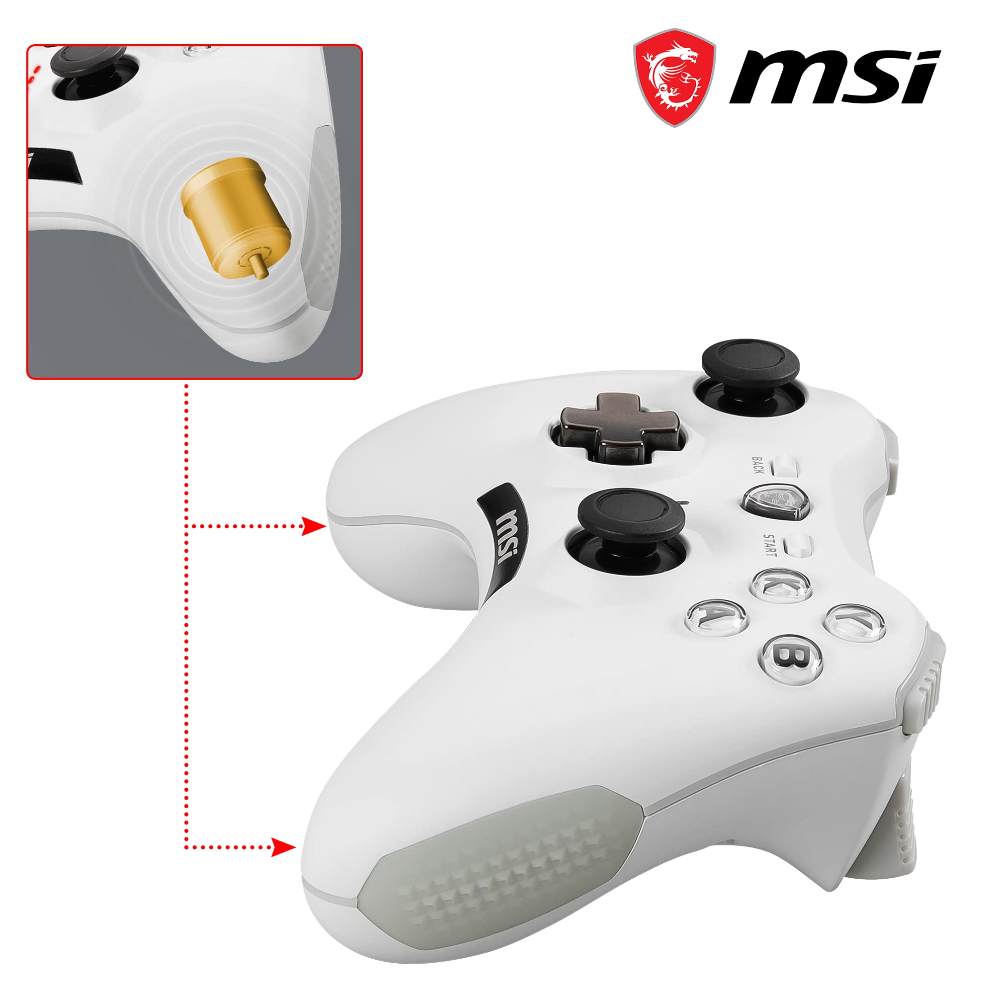 MSI FORCE GC20 V2 WHITE Wired PC Gamepad Controller - Interchangeable D-Pad Covers, Dual Vibration Motors, USB 2.0 - Wired
