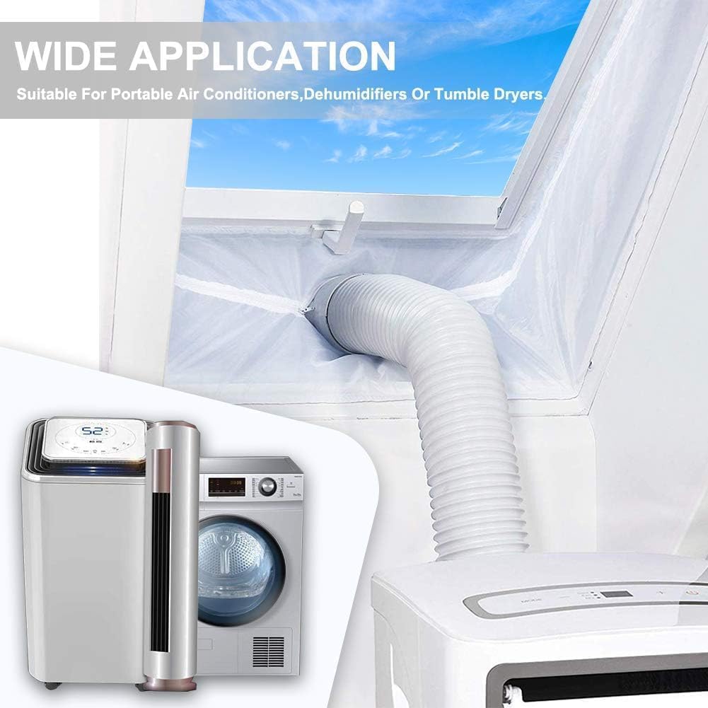 AC Window Seal,Portable Universal Window Kit for Mobile Air Conditioner Unit and Tumble Dryer 560cm/220Inch,Hot Air Stop Air Exchange Guards with Zip and Adhesive Fastener