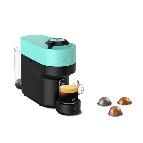 Nespresso Coffee Machine Barista Bundle includes Vertuo Pop White by Krups, Milk Frother, 2x Mugs, 2 x spoons, Melozio coffee pods & Chiaro coffee pods