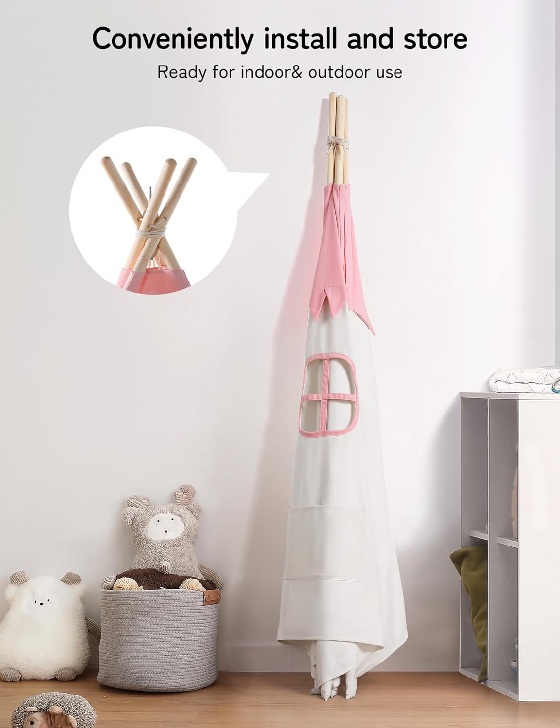 besrey Kids Play Tent Playhouse for Indoor & Outdoor – Spacious Design with Windows, Christmas Tree Flag & Lights Included