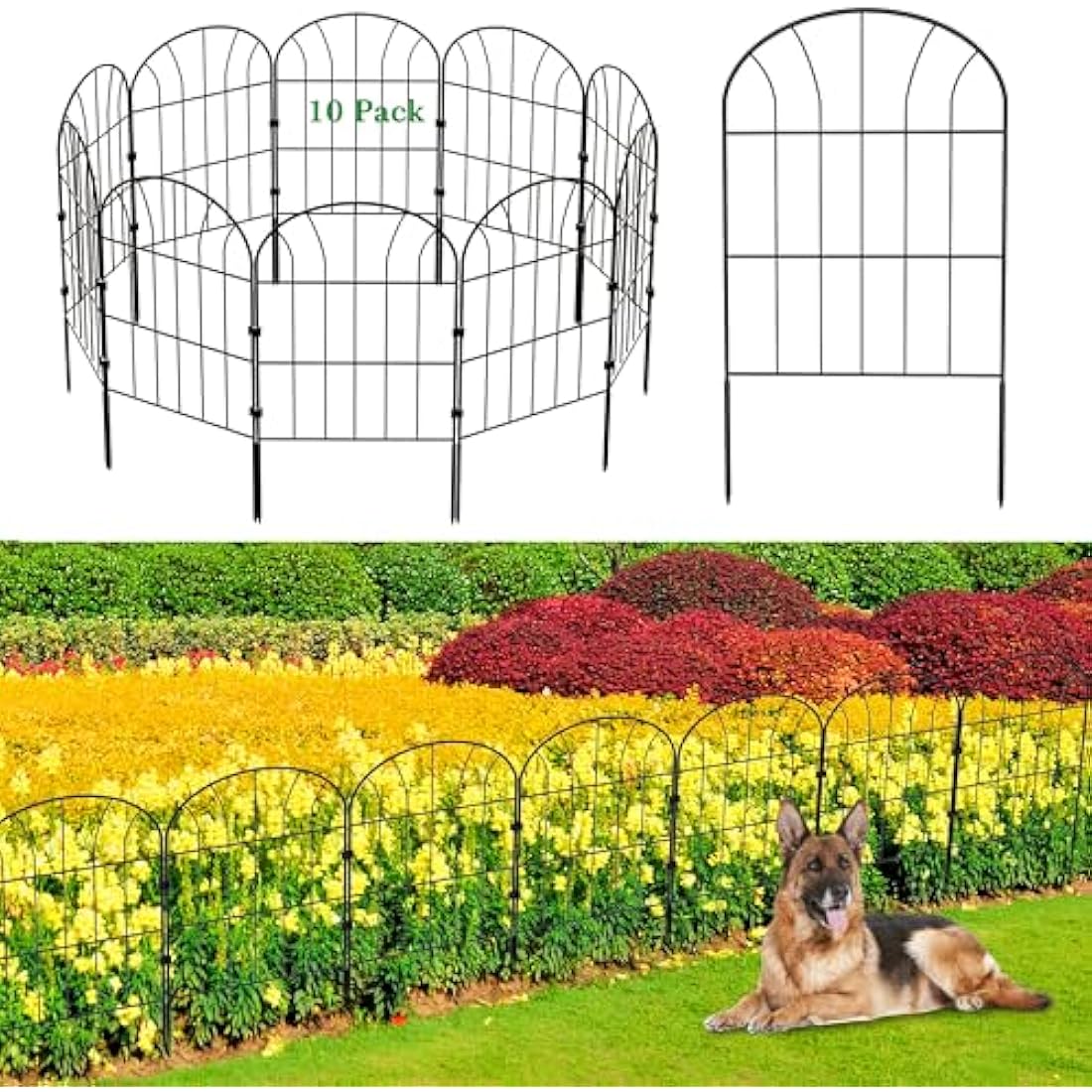 Decorative Garden Fence 10Pack, Metal Rustproof Iron Landscape Wire Folding Fencing Ornamental Panel, Outdoor Rustproof Fence Panel Animal Barrier Flower Bed Border for Patio Backyard (60CM X 330CM)