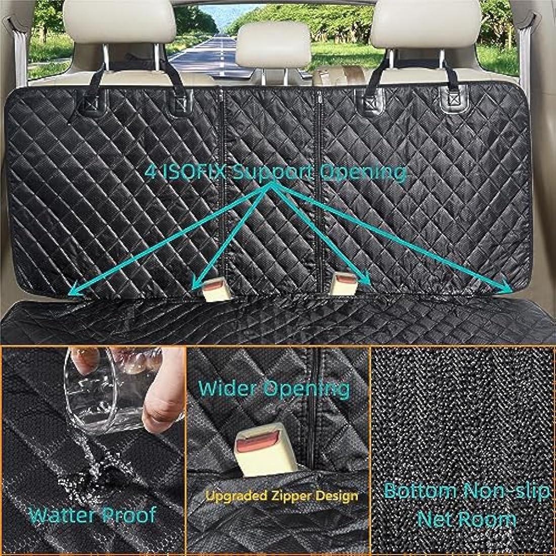 ANOSOSPECIAL Dog Car Seat Cover for Back Seat Cover for Kids,Waterproof Universal Fit Pet Rear Seat Protector for Van SUV (XL, Black)
