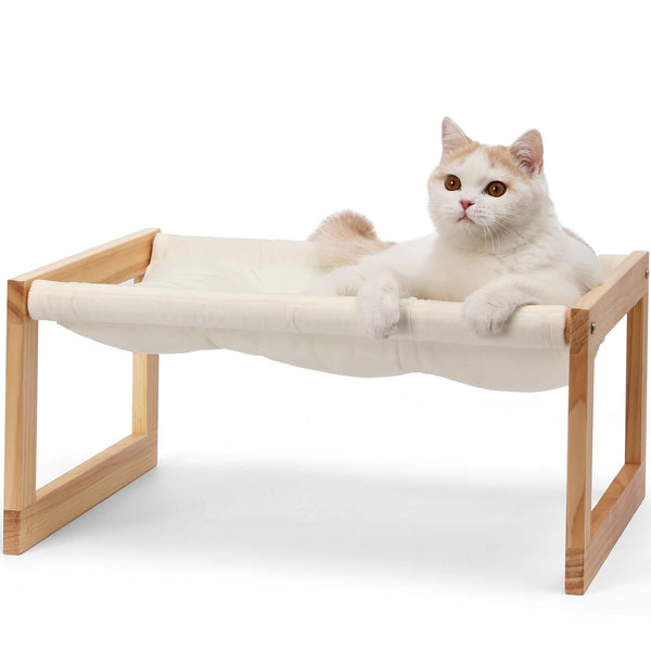 FUKUMARU Cat Bed, Plush Velvet Cat Beds for Indoor Cats, Wooden Cat Hammock, 50 x 40 cm Cat Couch, Suitable for Cats, Dog, Bunny, Rabbit, Kitten and