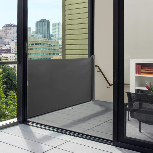 The Fellie Dark Grey Retractable Side Awning, Wind, UV Protection and Weatherproof PU Coating for Outdoor Privacy Screen for Garden, Balcony, Terrace, 140 x 300 cm
