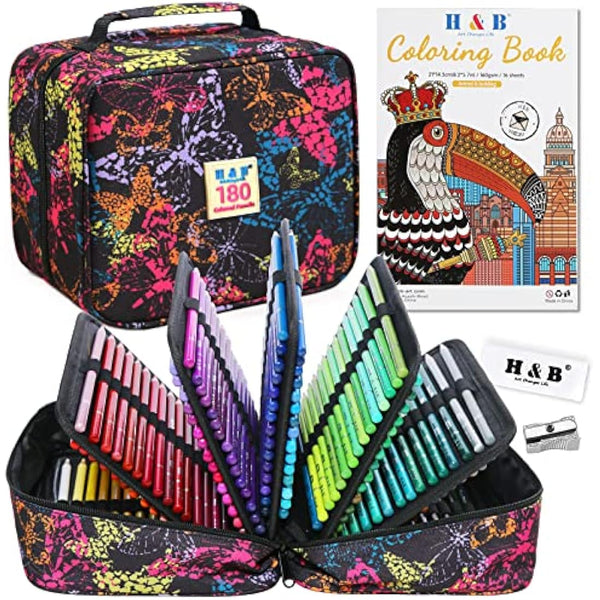 H & B Colouring Pencils Set 180 Oil Based Coloured Pencils Professional Colouring Pencils with Colouring Book Art Set for Beginners Adults Artists