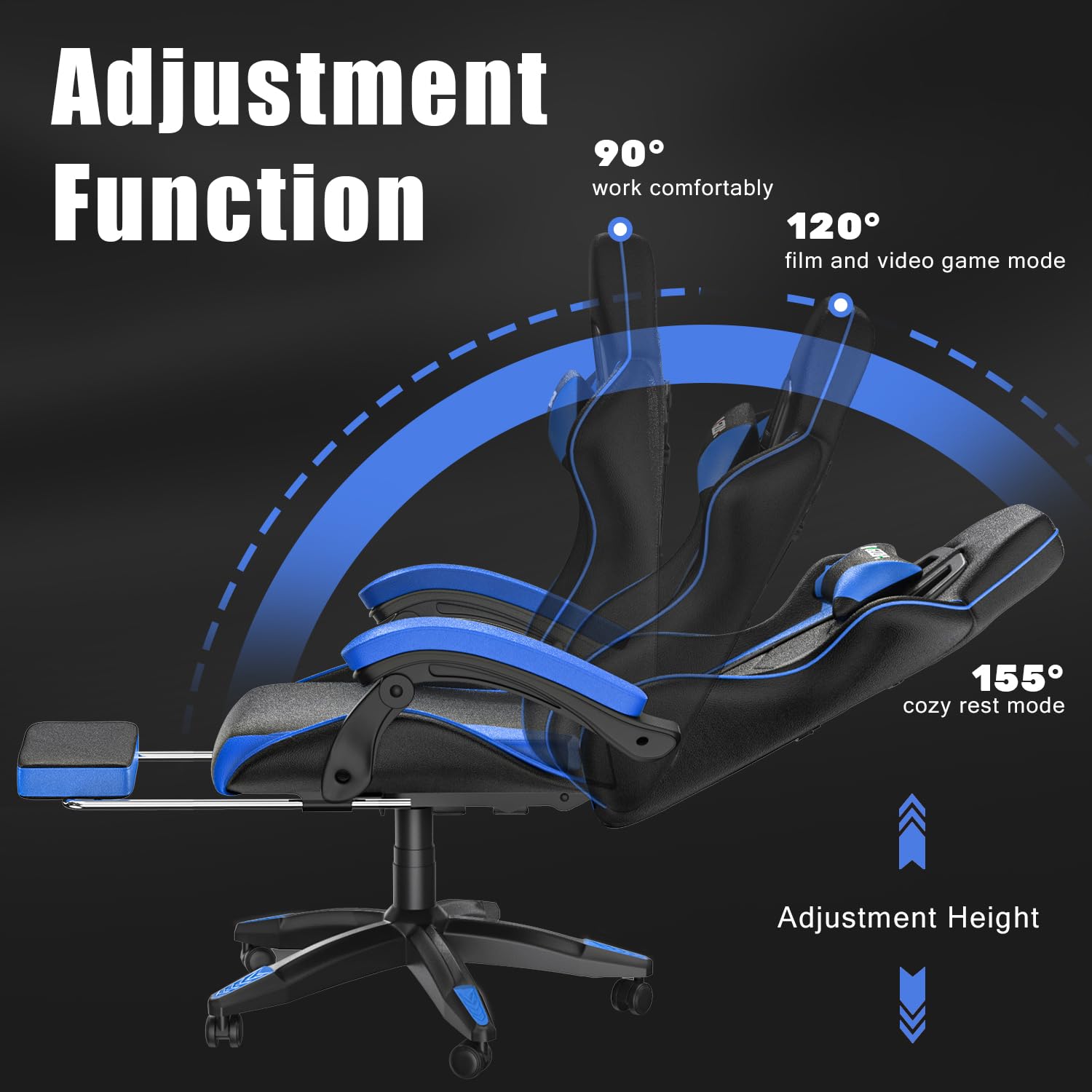 bigzzia Ergonomic Gaming Chair - Gamer Chairs with Lumbar Cushion + Headrest, Height-Adjustable Office & Computer Chair for Adults (without footrest, White)
