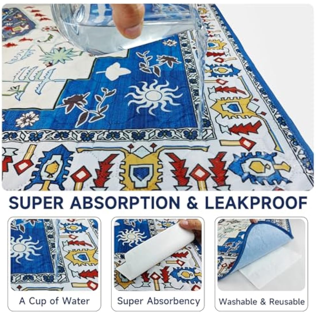 YOSEPATI Washable Pee Pads for Dogs,2 Pack Super Absorbent Reusable Puppy Pads 36"×48" Quick Dry,Waterproof& Non-Slip Whelping Pads for Crate,Floor,Sofa (Medallion Blue, 36"x48"(Pack of 2))