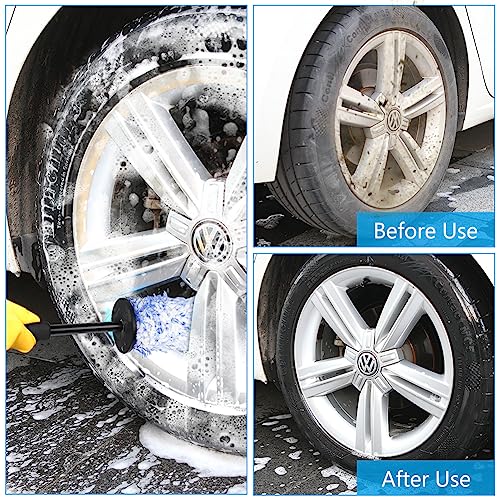 URAQT Car Wheel Brush, No Metal Wheel and Rim Detailing Brush, Car Wheel Cleaning Brush, Soft Dense Alloy Wheel Brush, Suitable for Wheels and Rims of Cars/Motorcycles/Bicycles (Black)