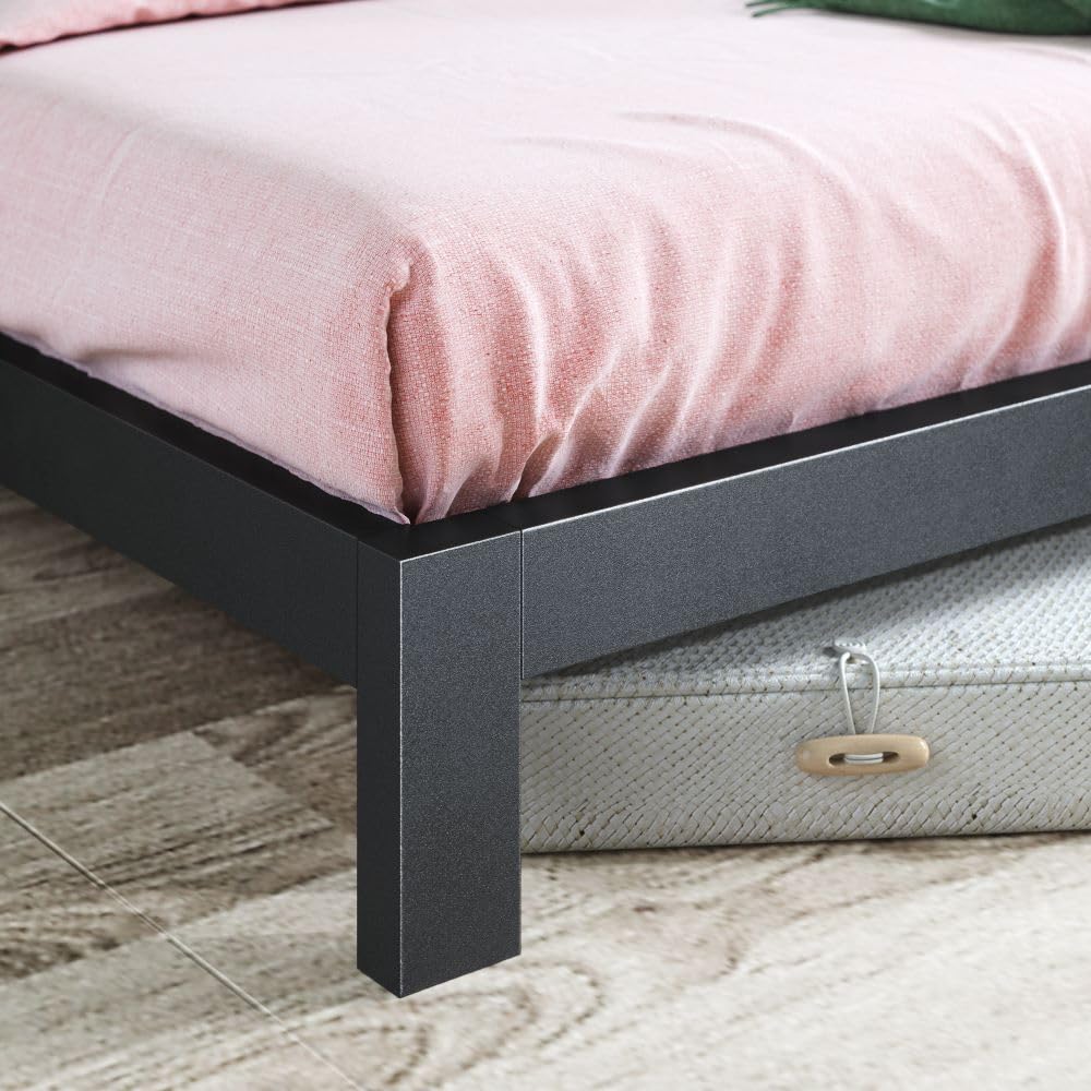 Zinus Arnav Super King Bed frame - Bed 180x200 cm - 26 cm Height - Metal bed frame with Wood slat support - Black