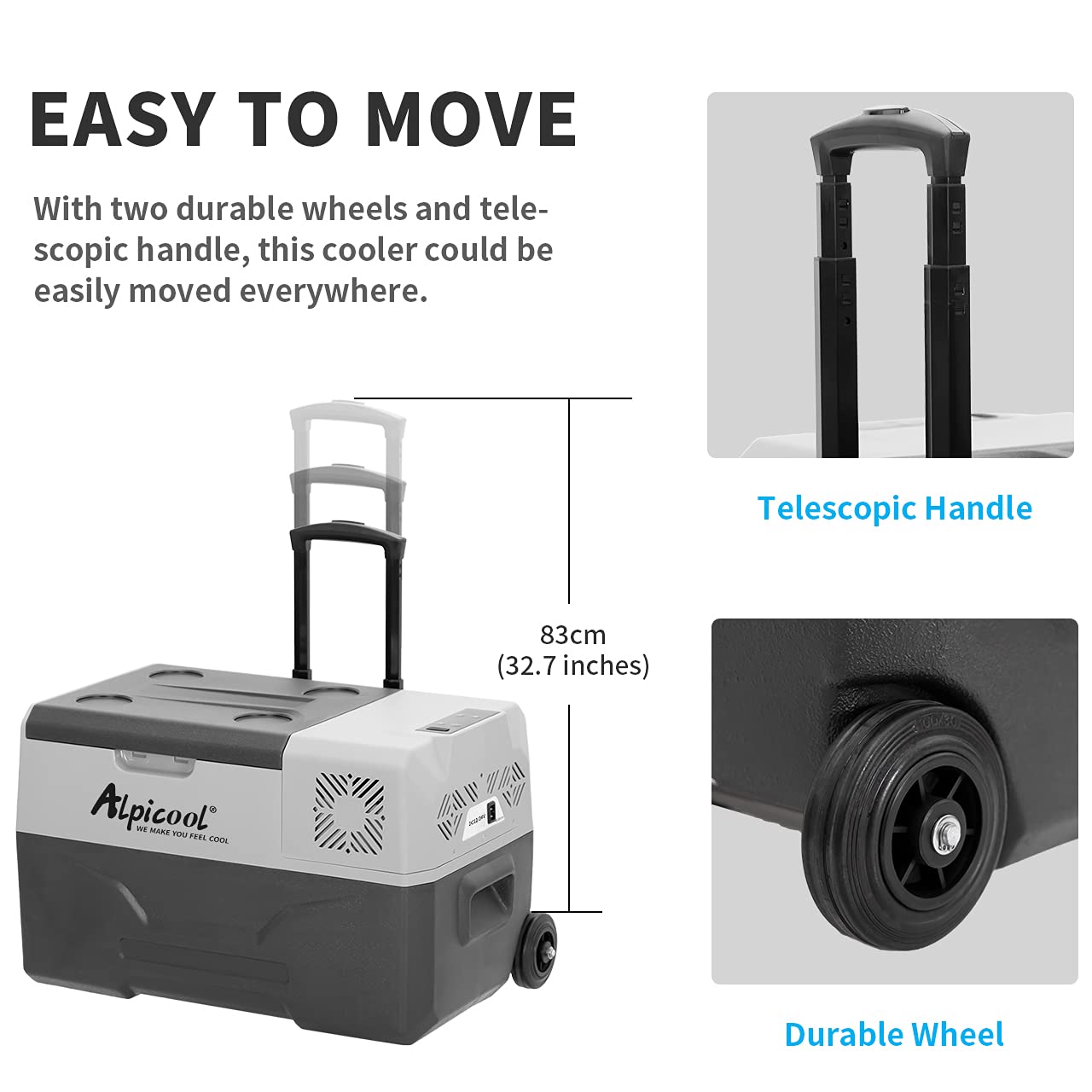 Alpicool CX30 30L Compressor Car Refrigerator, Portable Camping Fridge DC 12v Freezer for Truck, Campervan, RV, Boat, -20℃ to 20℃, with Telescopic Handle, USB Socket