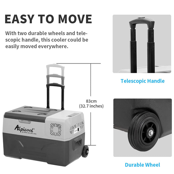 Alpicool CX50 50L Compressor Car Refrigerator, Portable Camping Fridge DC 12v Freezer for Truck, Campervan, RV, Boat, -20℃ to 20℃, with Telescopic Handle, USB Socket
