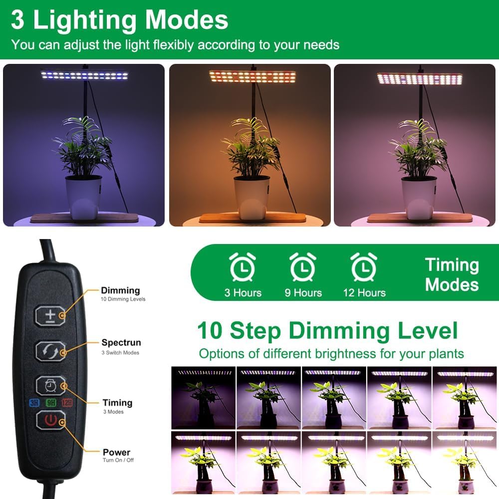 FANHAO Full Spectrum LED Grow Light with Stand, Height Adjustable Indoor Plant Light,Floor Grow Lamp with 3H/9H/12H Timer, 3 Modes and 10 Dimmable