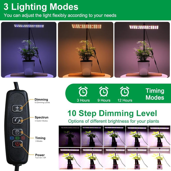 FANHAO Full Spectrum LED Grow Light with Stand, Height Adjustable Indoor Plant Light,Floor Grow Lamp with 3H/9H/12H Timer, 3 Modes and 10 Dimmable