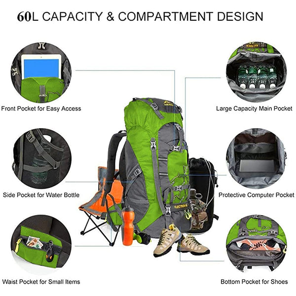 NACATIN Hiking Backpack, 60L Large Rucksack for Men Women, Tear and Water-resistant Ideal for Camping Trekking Travel Outdoor