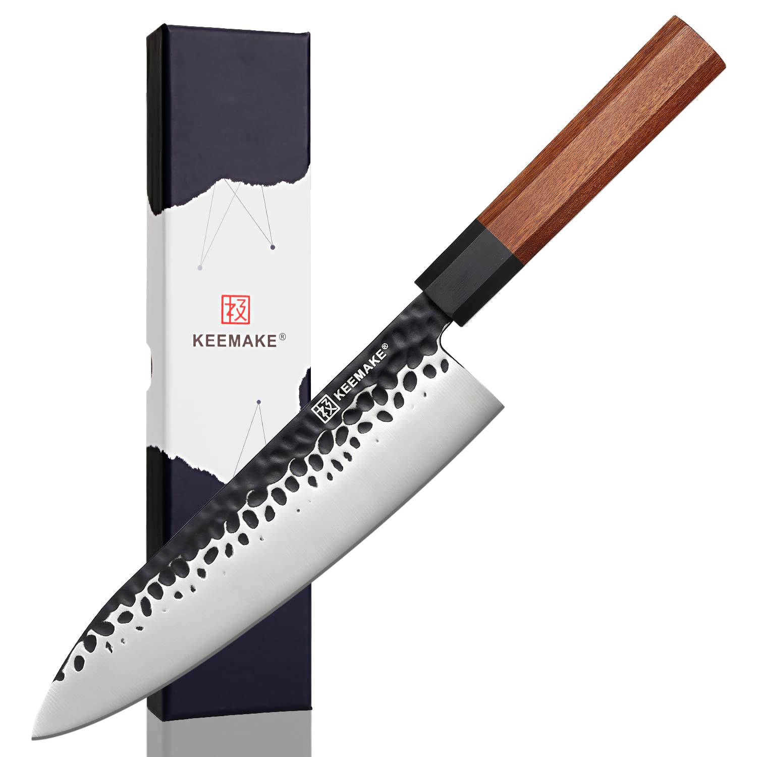 KEEMMAKE Chef Knife 8 inch, Japanese Kitchen Knives Professional with 440C Stainless Steel Blade and Octagon Wood Handle Chef Gyuto Knife