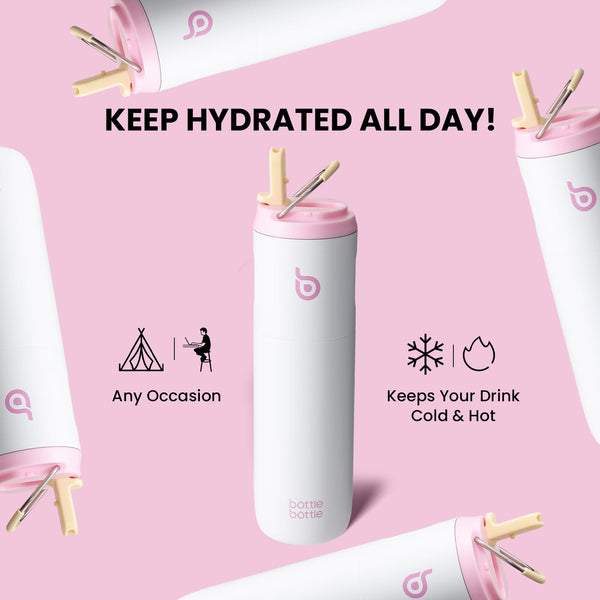 Insulated Water Bottle 700ml(24oz) with Straw, Lid, and Handle - Stainless Steel Sports Travel Gym Bottle for Men and Women (Skiing)