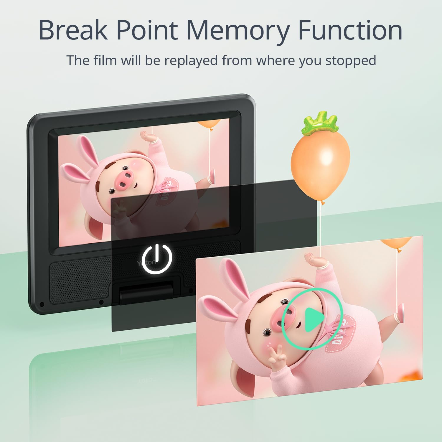 9.5" Portable DVD Player with 7.5" HD Swivel Screen for Car and Kids, 4-6 Hours Working time with Built-in Battery, Headphone/AV-IN/AV-OUT/USB/SD Card [Not Support Blu-ray]