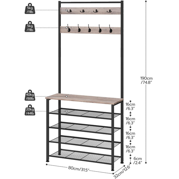HOOBRO Coat Stand, Coat Rack with Shoe Storage, Free Standing Hall Tree with 9 Hooks, Shoe and Coat Rack for Hallway, Entryway, Metal Frame, Sturdy,