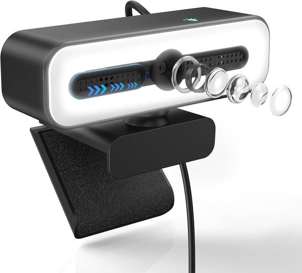 Webcam for PC with Microphone, 4K Webcam Streaming Camera, Web Cam with Cover and Rotatable Clip for Desktop, Laptop, Plug and Play USB Camera for Video Calling, Conference, Meeting, Studying, Gaming