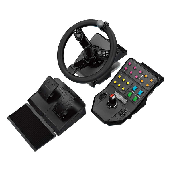 Logitech G Saitek Farm Sim Controller, Heavy Equipment Bundle for Farming Simulator, Gaming Steering Wheel and Pedals with Control Panel, 900° Wheel, 38+ Assignable Buttons, USB, PC/Mac - Black