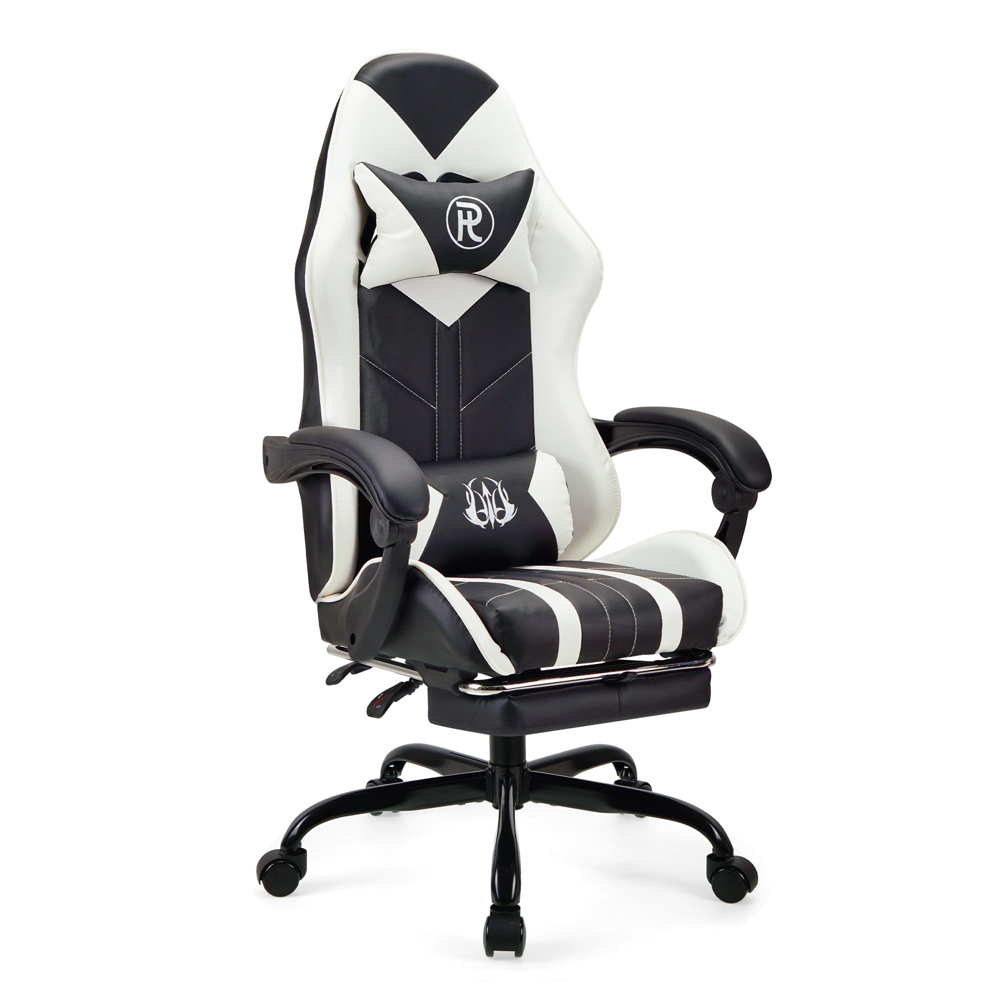 Play haha.Ergonomic reclining seat with footrest adjustable headrest and lumbar cushion high back support padded armrests PU leather finish for gaming home or office use