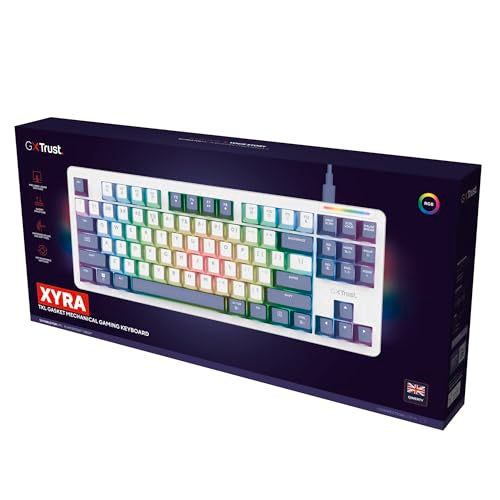 GXTrust 872 Xyra TKL Mechanical Keyboard Gasket Mount UK Layout, Hot Swappable Wired Gaming Creamy Keyboard 80%, RGB Backlit with Software, Custom Soft Feel Pre-lubed 5-pin Leobog Linear 60M Switches