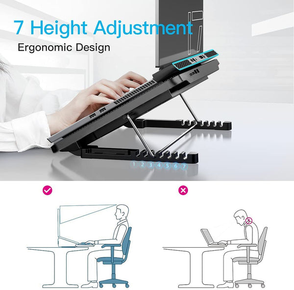 LIANGSTAR Laptop Cooling Pad, Laptop Cooler with 6 Quiet Fans at 2100RPM, Laptop Stand with Phone Holder, 7 Heights Adjustable & USB Powered, suitable for 12-17 Inch, Blue