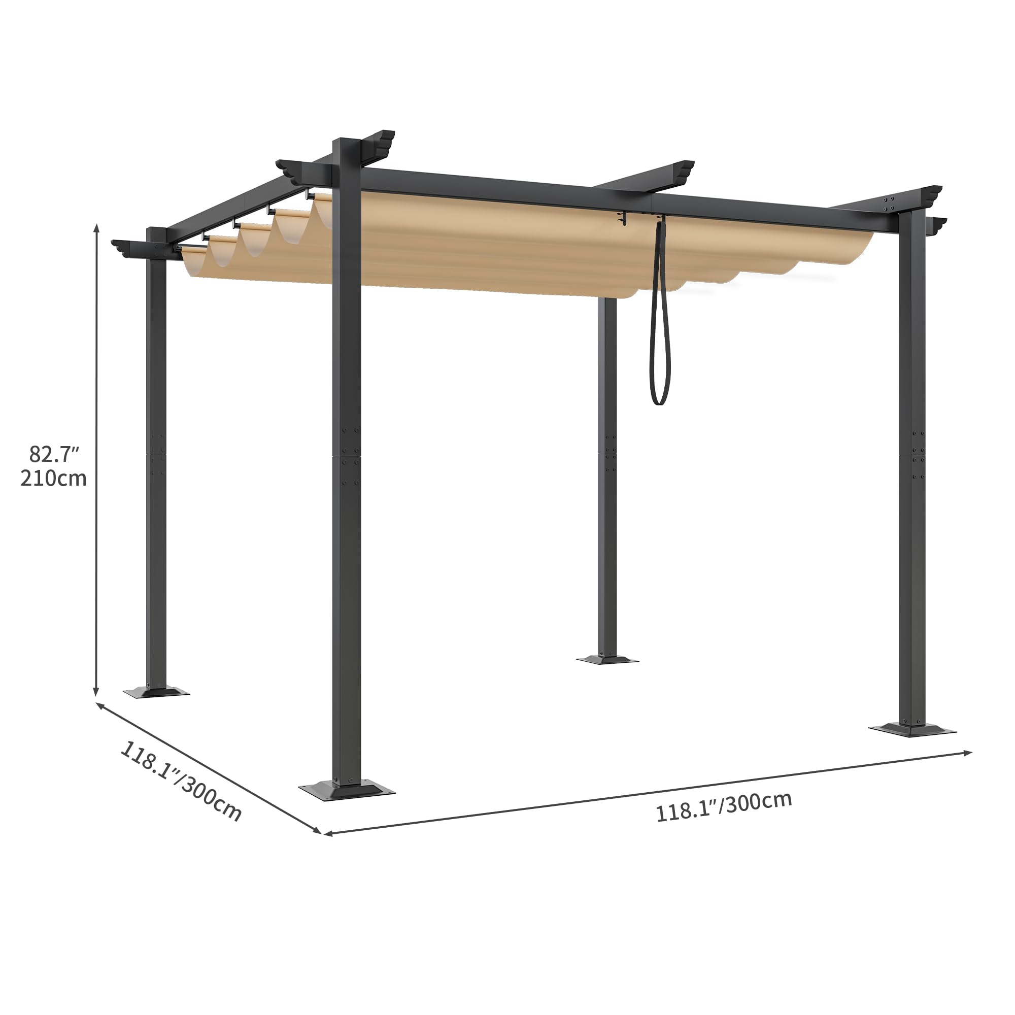 Metal Pergola with Retractable Roof, Outdoor Pergola Includes Water-Resistant and SPF 15 PU Coated Canopy, Sun Shade for Barbecue Events, Garden Parties, and Lawn in Dark grey 3x3Meter