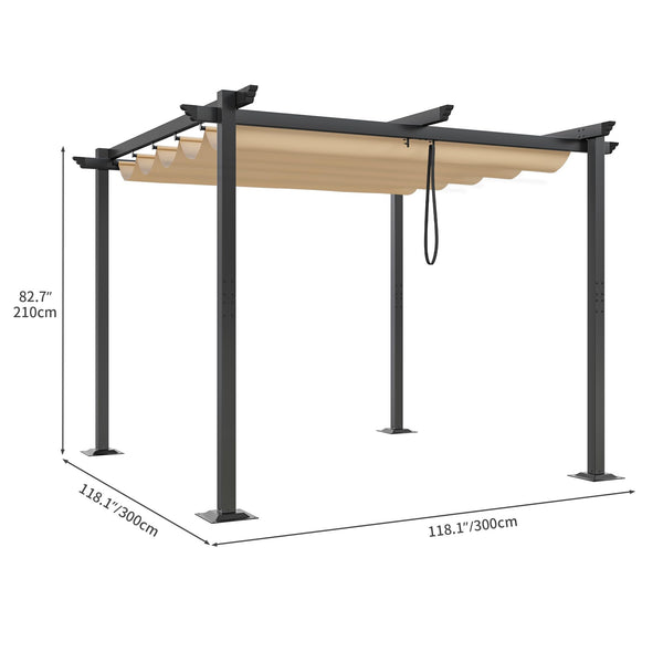 Metal Pergola with Retractable Roof, Outdoor Pergola Includes Water-Resistant and SPF 15 PU Coated Canopy, Sun Shade for Barbecue Events, Garden Parties, and Lawn in Dark grey 3x3Meter