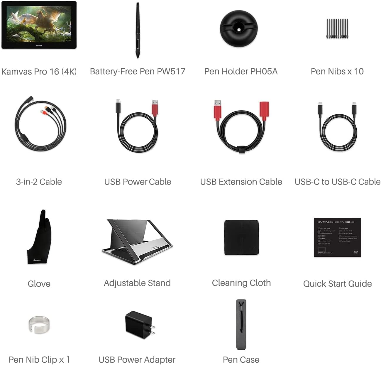 HUION Kamvas Pro 16(4K) UHD Graphic Tablet with Screen, 15.6-inch Monitor Full-Laminated Anti-Glare, Tilt Function 8192 Battery-Free Stylus PW517 for PC, Mac, Android