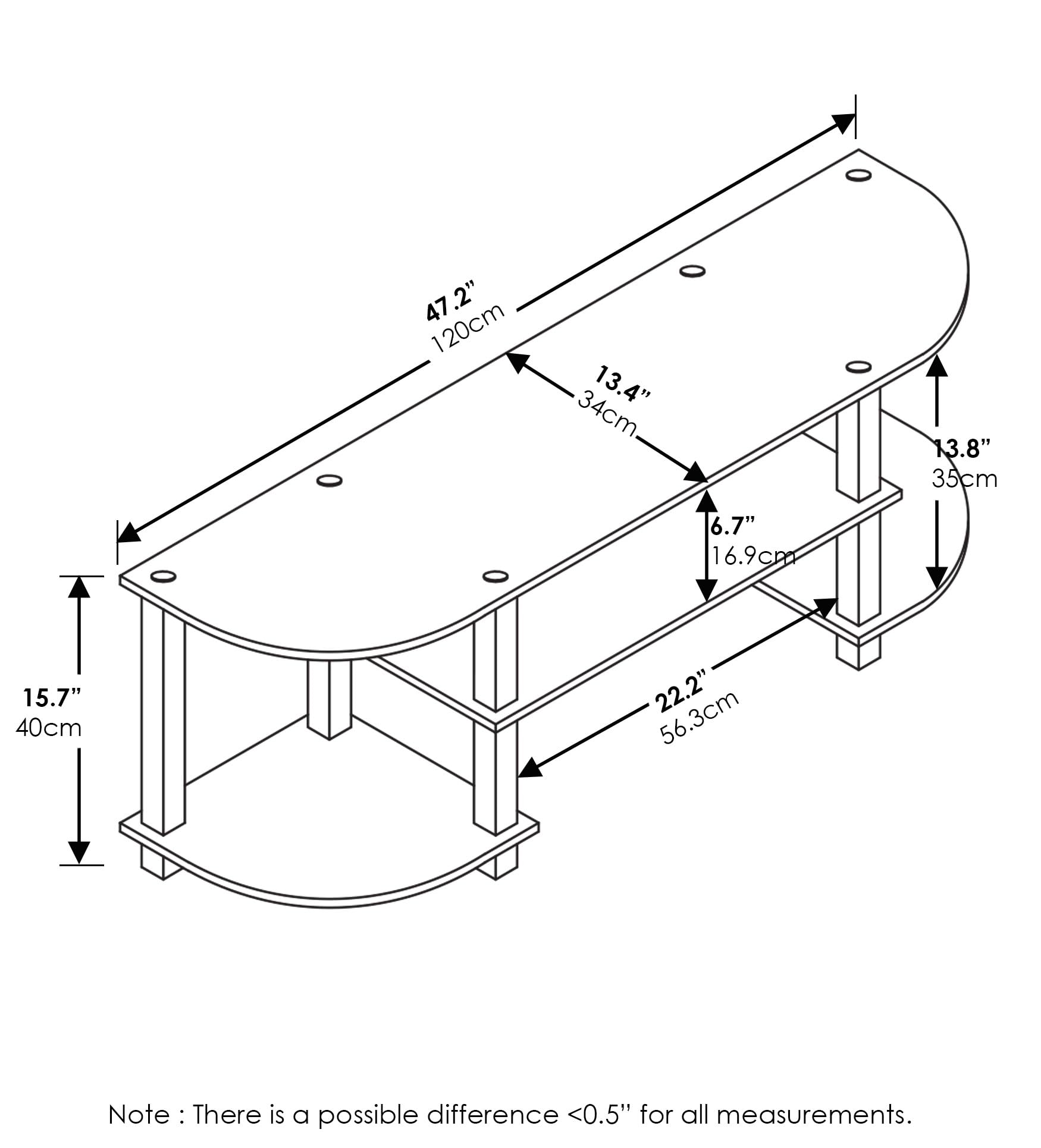 Furinno Turn-S-Tube Wide TV Entertainment Center, TV Unit, TV Stand, Dark Walnut