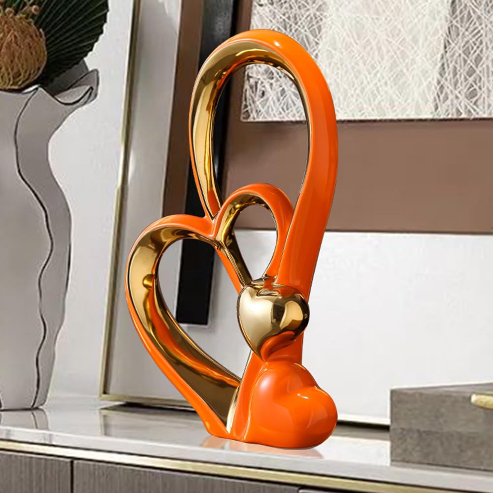 Double Heart Ornament,Double Heart Ceramic Statue,Home Decoration sculpture,Creative Home Modern Gift Office Living Room Decoration Collection