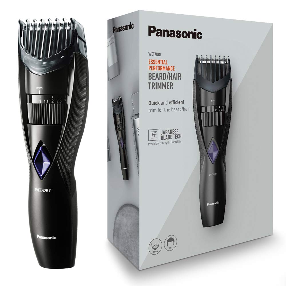 Panasonic ER-GB42 Wet & Dry Electric Beard Trimmer for Men with 20 Cutting Lengths, Standard UK 3 pin Plug, Black, 50 min usage