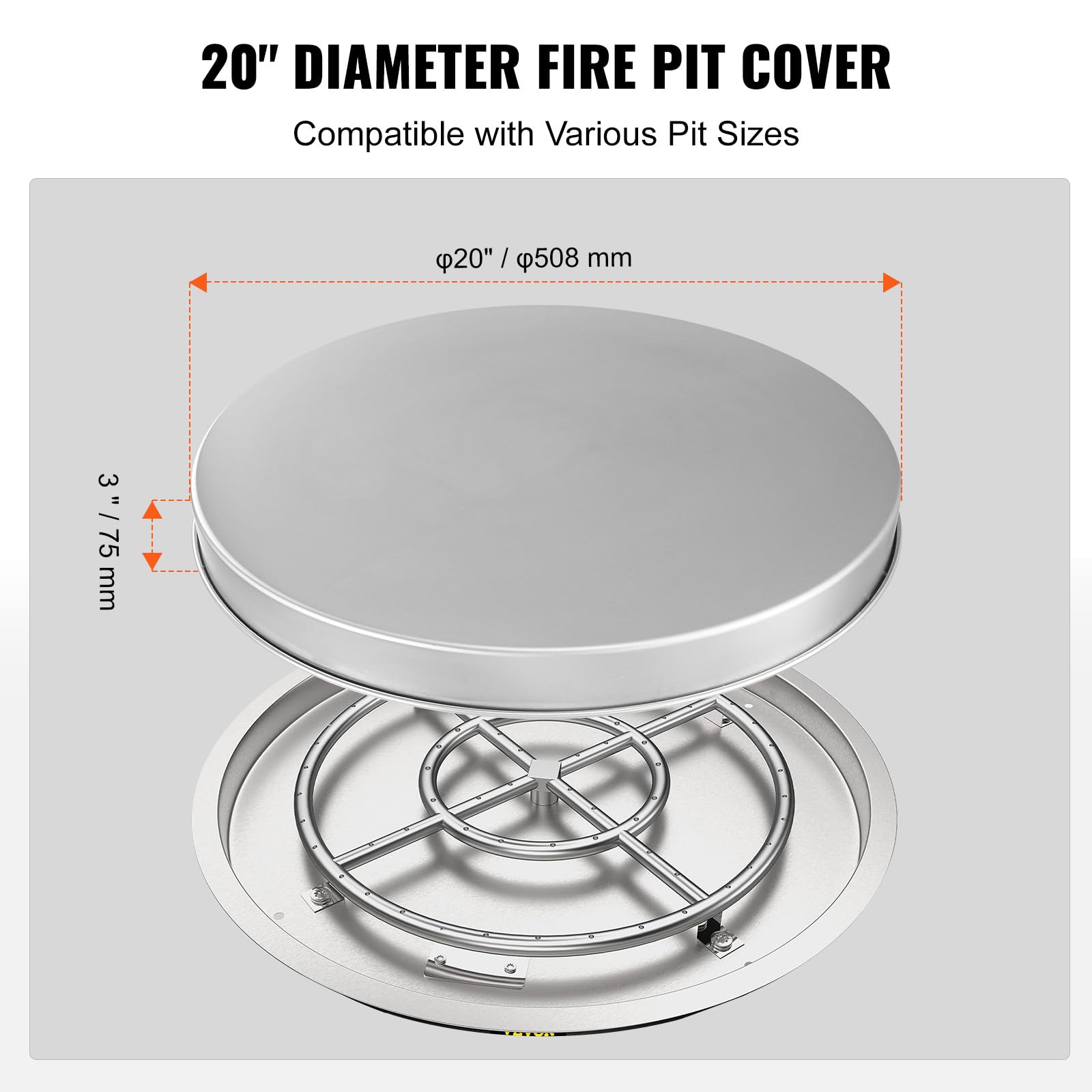 VEVOR Fire Pit Cover Lid, 20" Portable Firepit Spark Screen,Stainless Steel Steel Metal Cover, Easy-Opening Outdoor Wood Burning and Camping Stove