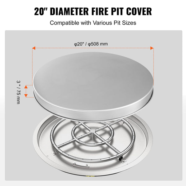 VEVOR Fire Pit Cover Lid, 20" Portable Firepit Spark Screen,Stainless Steel Steel Metal Cover, Easy-Opening Outdoor Wood Burning and Camping Stove
