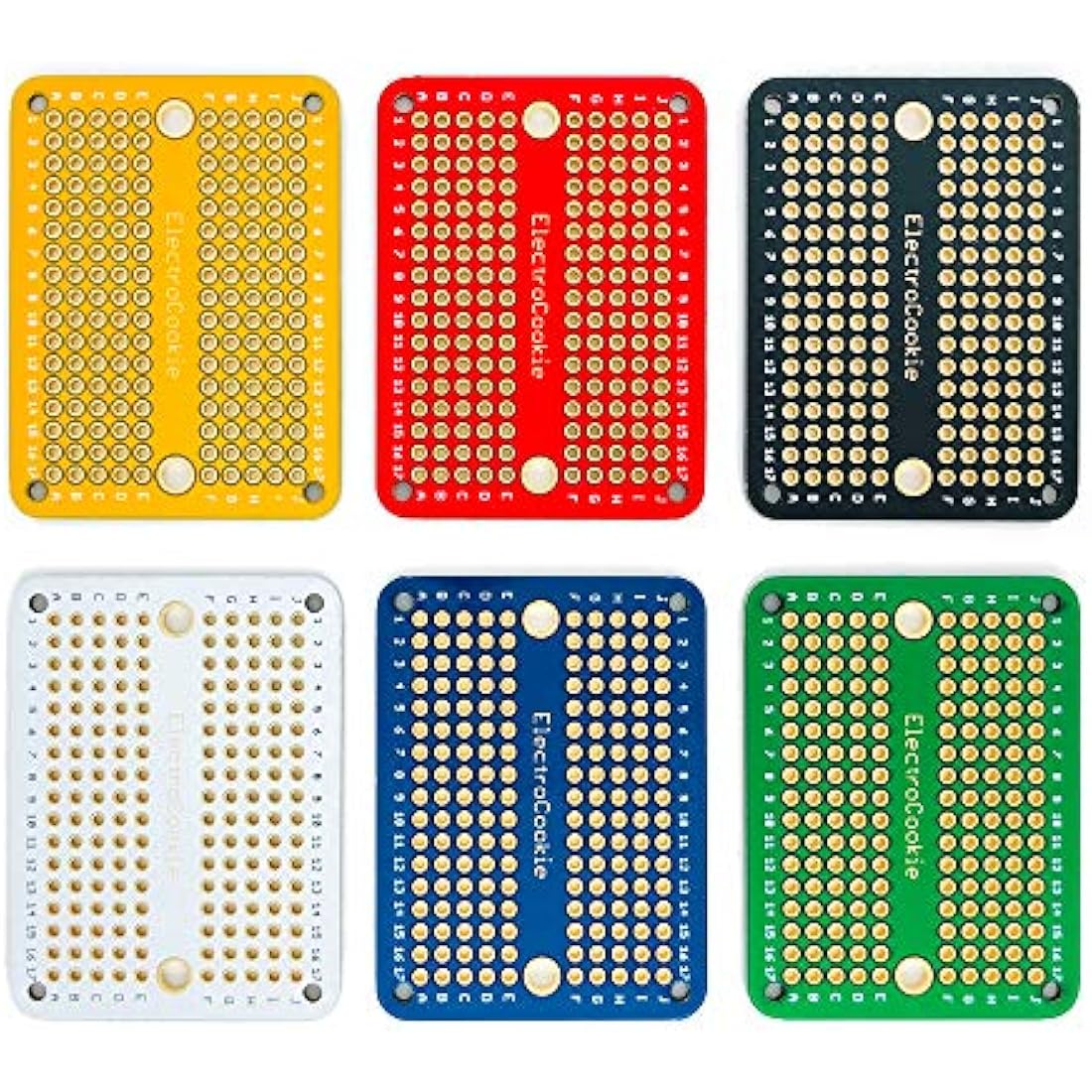 ElectroCookie Mini PCB Prototype Board Solderable Breadboard for DIY Electronics, Compatible for Mini Arduino Soldering Projects, Gold-Plated (6 Pack, Multicolor)
