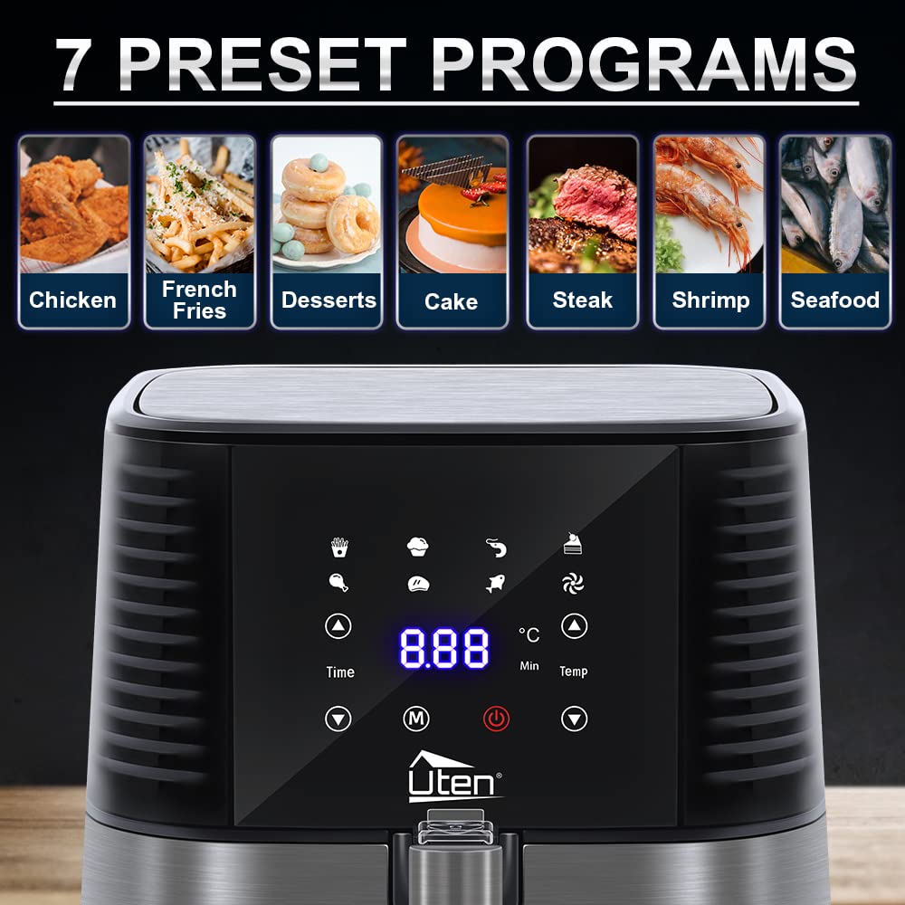 Air Fryer, Uten 5.5L Oil Free Air Fryers Oven for Home Use, LED Screen with Digital Display, Timer and Fully Adjustable Temperature Control for