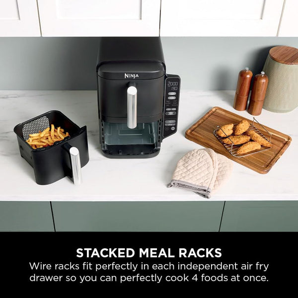 Ninja Double Stack XL Air Fryer, Vertical Dual Drawer AirFryer with 4 cooking levels, 2 Drawers and 2 Racks, Space Saving Design, 9.5L Capacity, 6 Cooking Functions, 8 Portions, Grey, SL400UK