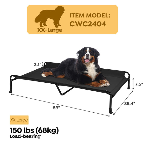 Veehoo Raised Dog Bed, Cooling Elevated Dog Bed for Large Dogs, Black, 119 x 81 x 19 cm (L x W x H), Rectangular, Guardrail, Sloped Headrest, Sturdy Frame Construction, Teslin Mesh