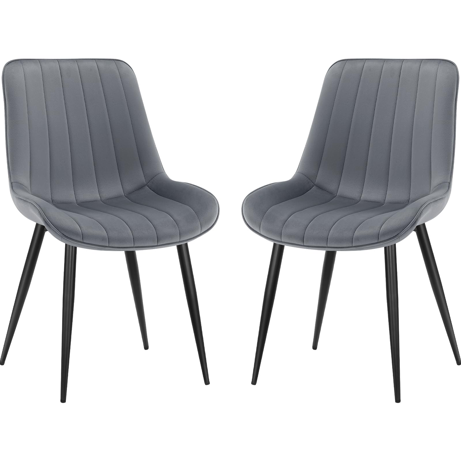 LONGTOO Set of 6 Dining Chairs with Velvet Upholstered Seat & Backrest,Stable Metal Legs,Modern Stripe Design,Champagne