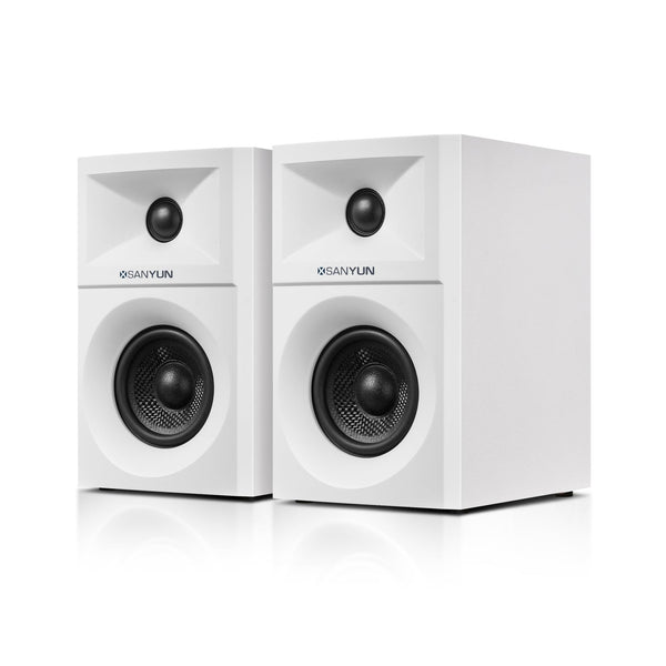 Sanyun SW203 4.0 Computer Speakers - 60W 4-Way DSP Control 3D Immersive Sound - 3" Carbon Fiber Woofer & 20mm Silk Dome Tweeter - 24bit DAC USB/Bluetooth 5.4/AUX - Studio-Grade Audio (Pair, Black)