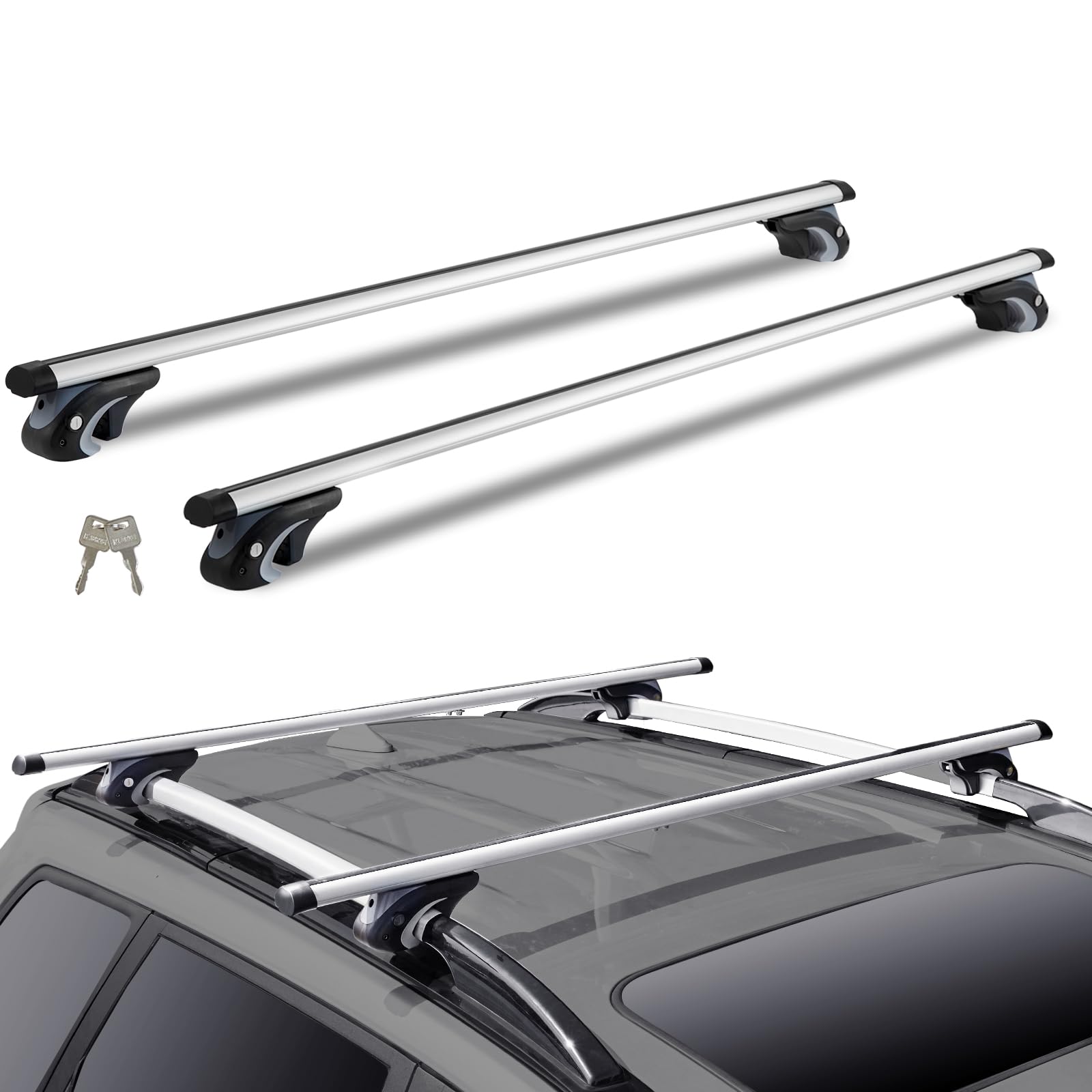 VEVOR Universal Roof Rack Cross Bars, Aluminum Roof Rack Crossbars, Fit Raised Side Rail with Gap, 90KG Load Capacity, Adjustable Crossbars with Locks, for SUVs, Sedans, and Vans