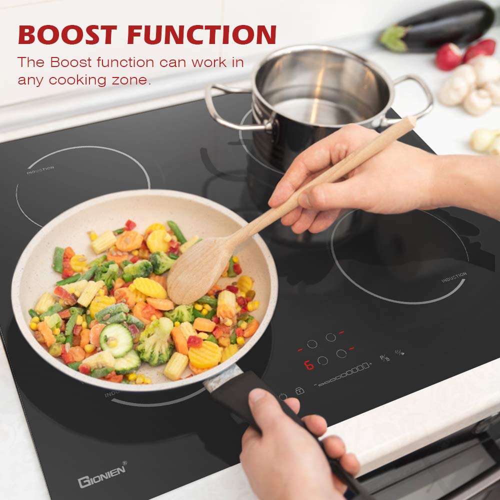 GlONlEN Plug-in Induction Hob White 13 Amp 2800W,59cm Integrated Electric Cooktop with Bridge Zone, 4 Cooking Rings,Built-in Cooker
