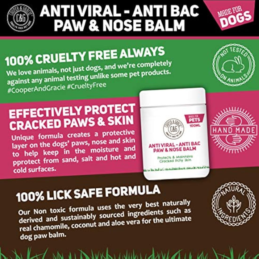 Dog Paw And Nose Balm 100ml - Instantly Soothe Cracked Itchy Skin and Paws - Anti-fungal Cruelty Free Formula - Best Grooming For Dogs