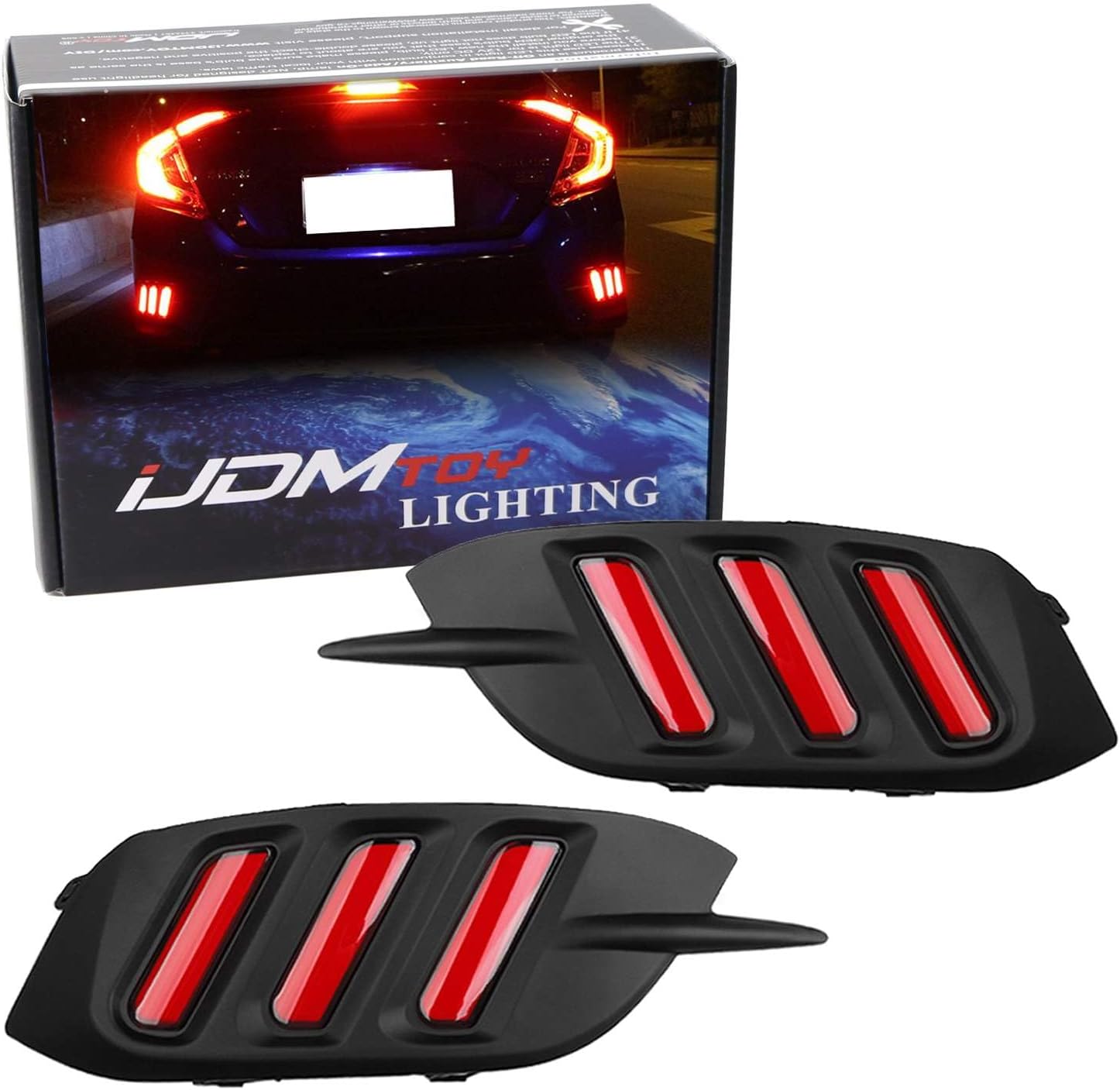 iJDMTOY JDM Fluid Style Red LED Rear Bumper Reflector, Rear Fog Light Kit Compatible With 2016-up Civic Sedan (Excluding Hatchback)