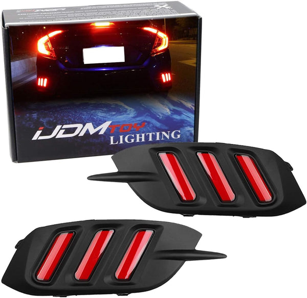 iJDMTOY JDM Fluid Style Red LED Rear Bumper Reflector, Rear Fog Light Kit Compatible With 2016-up Civic Sedan (Excluding Hatchback)