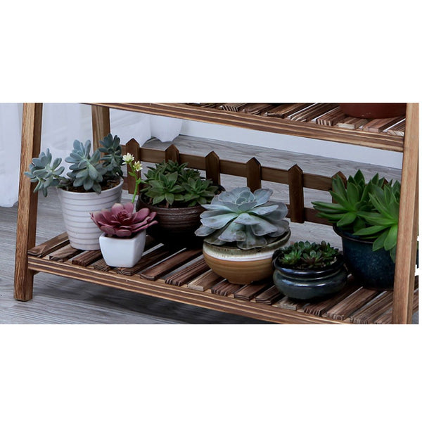 GOLDBEARUK Flower Steps - 3 tier Wooden Plant Ladder - Lightweight Wood with Trellis