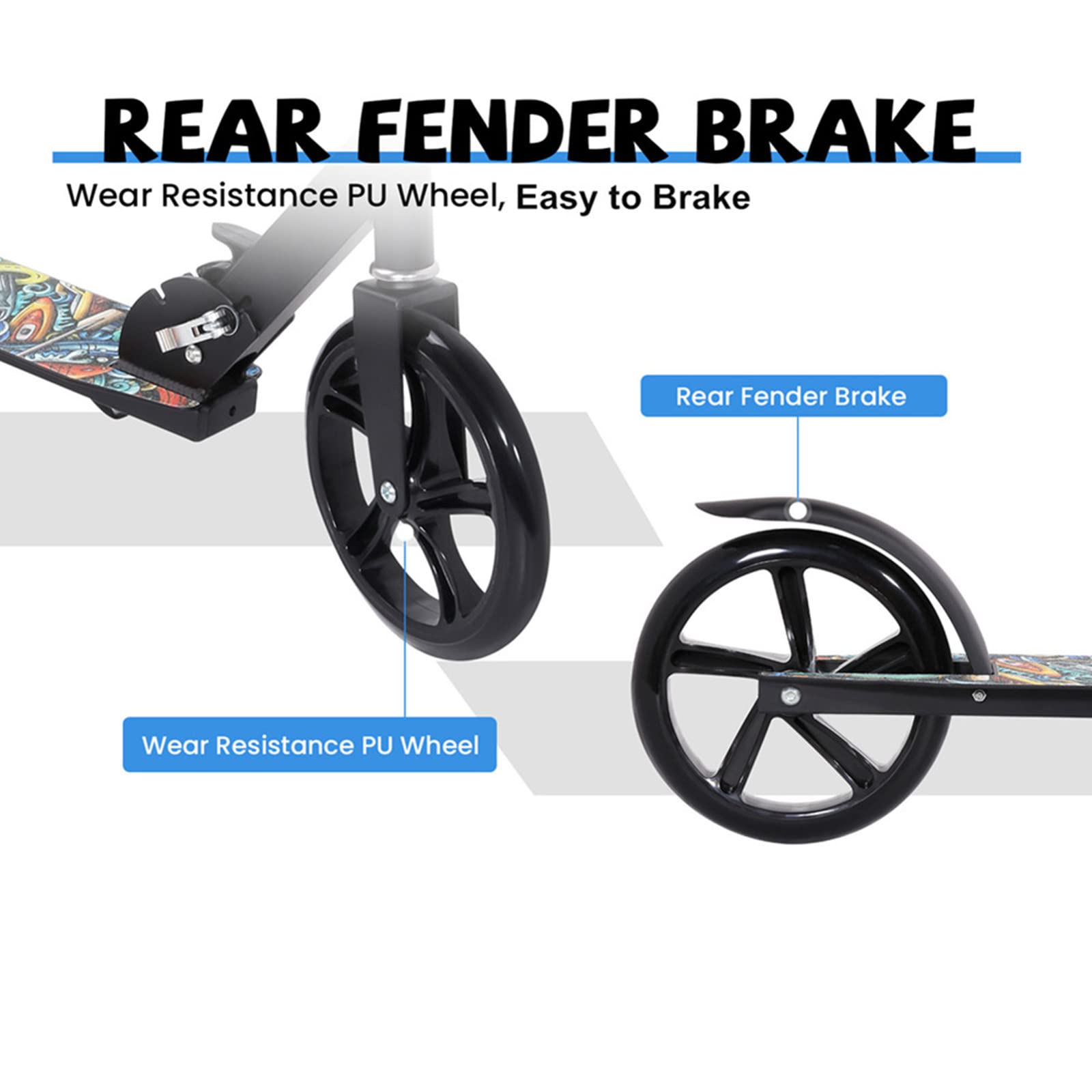 EVOLAND Kick Scooter Foldable, Adjustable Height 2 Wheels Scooter with Lightweight Aluminium Deck for Boys and Girls Teens Aged 8/9/10/11/12+