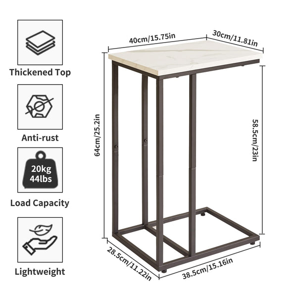 Aibiju Set of 2 C Shaped End Table for Sofa, Bedside Table, Couch Table with Metal Frame for living Room, Bedroom, Balcony, White Faux Marble and